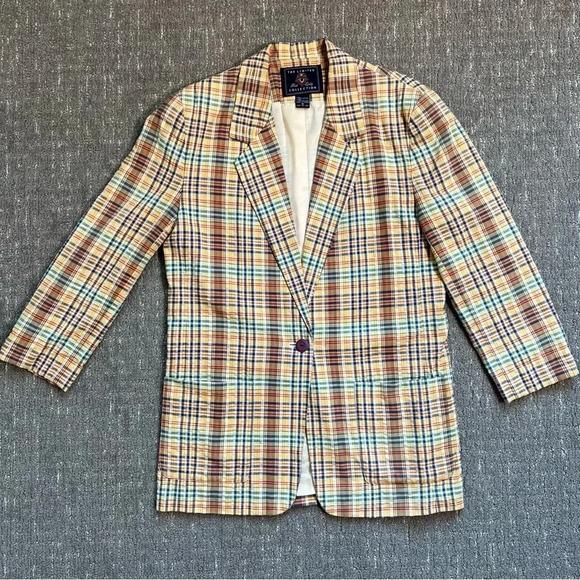 Vintage Jackets & Blazers - Vintage Plaid Single Breasted Blazer Yellow Multicolor The Limited Medium